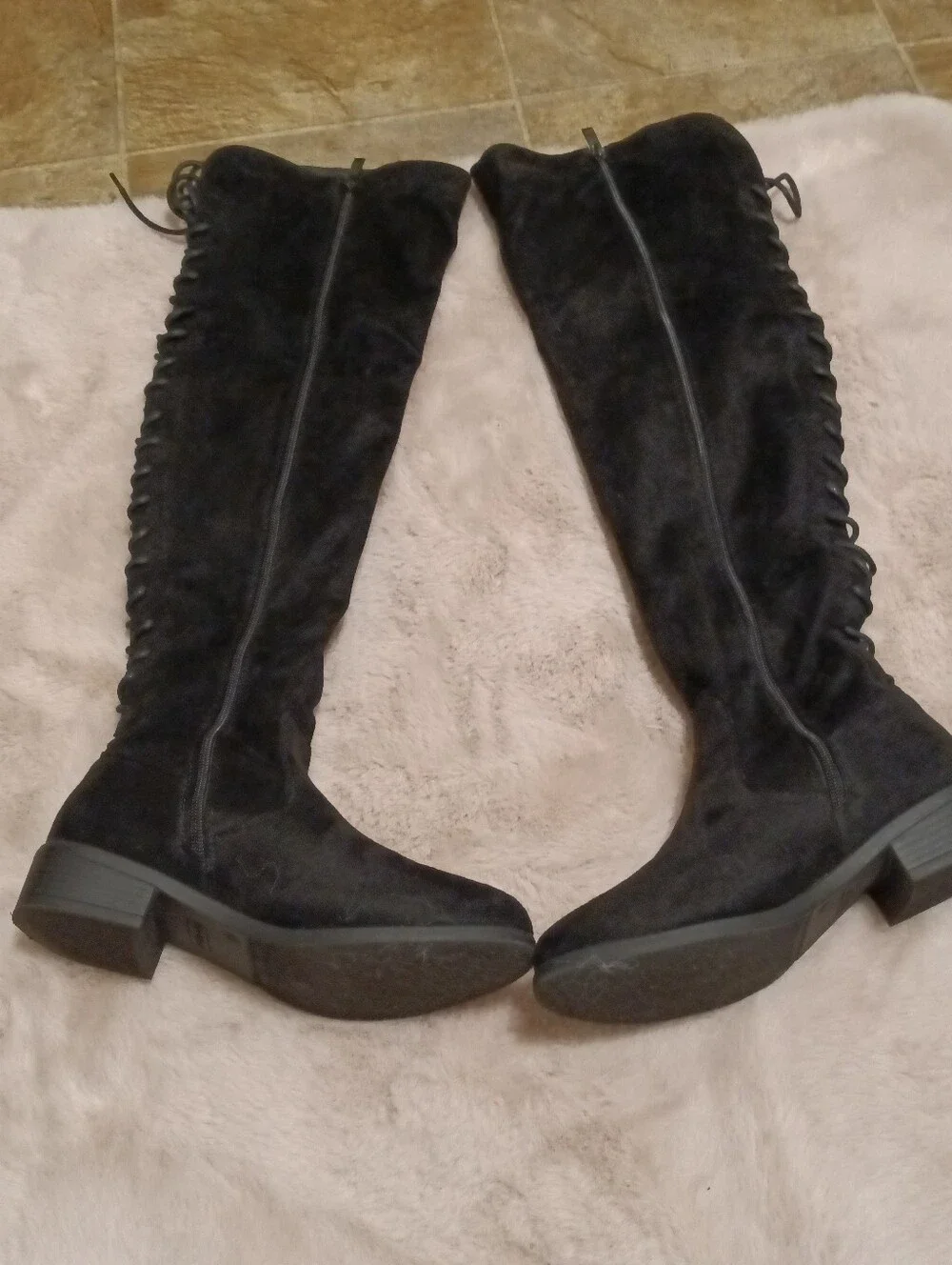 Over The Knee Suede Black Boots With Block Heel